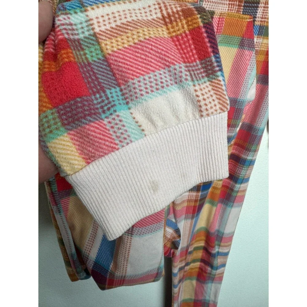 Cat & Jack Girls XL Plaid Union Suit One Piece Hooded Pajama Fleece Pink Red